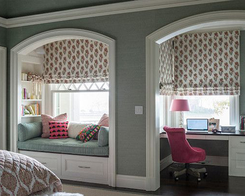 two repurposed nooks in a bedroom to make a more functional room