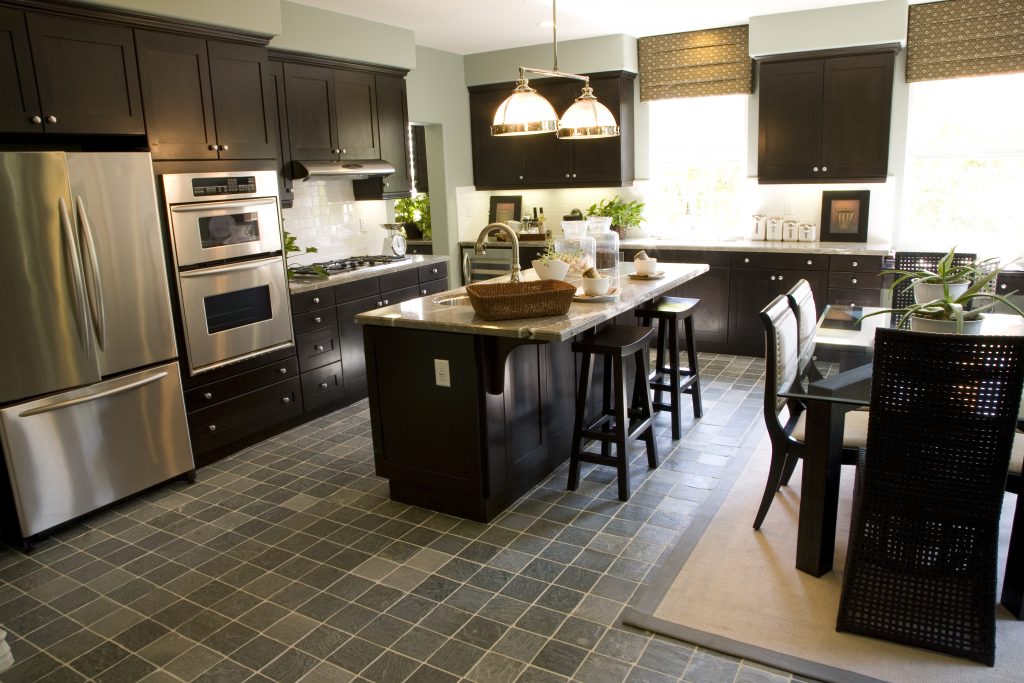 Custom kitchen remodeling with a tile floor